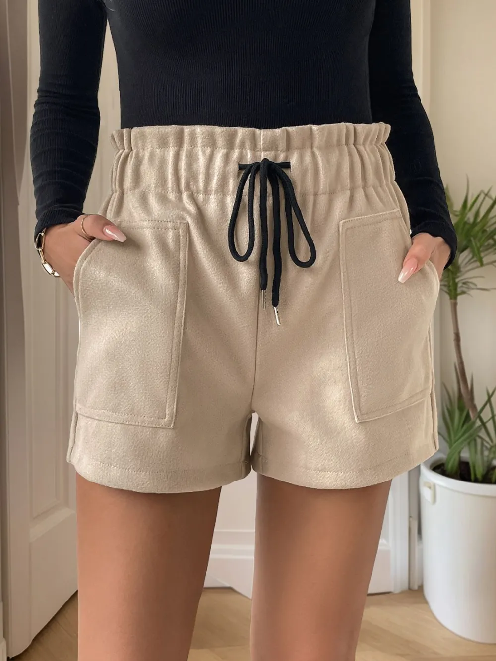 Frill Drawstring Pocket Shorts