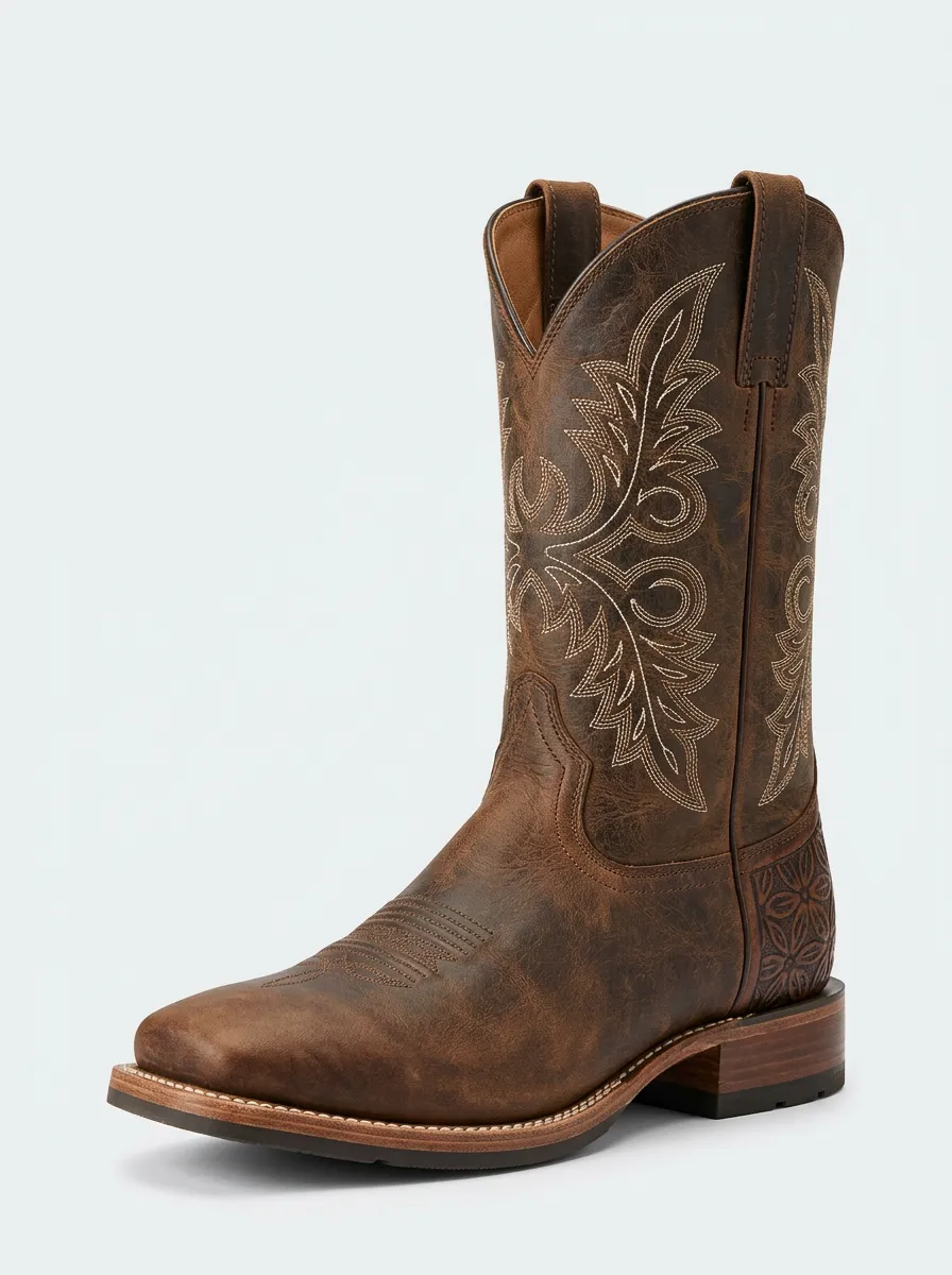 Frontier Heritage Floral Embroidered Design Men's Western Cowboy Boots