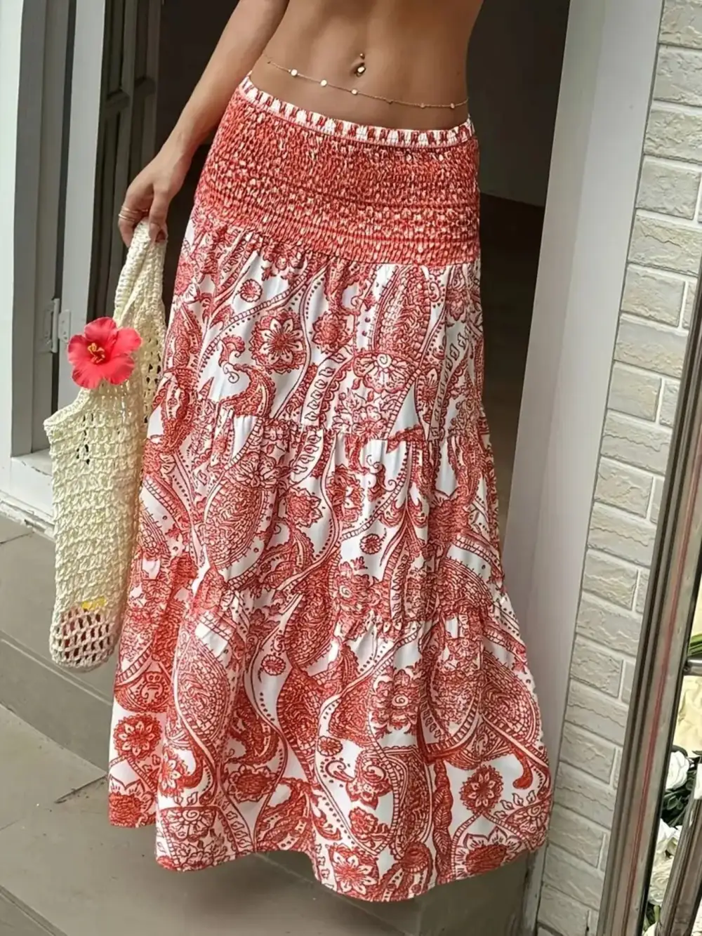 Refined Smocked Printed Skirt