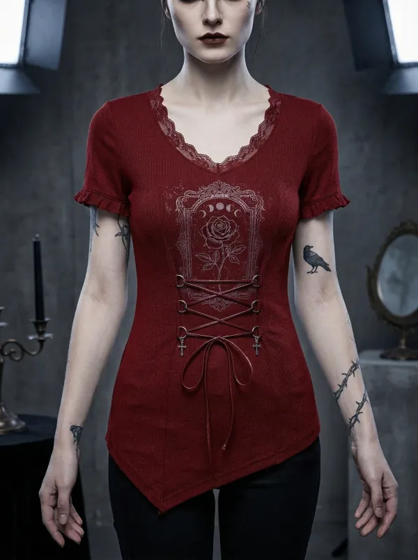 Moonlit Rose Moon Corset Design Women's Gothic T-Shirt