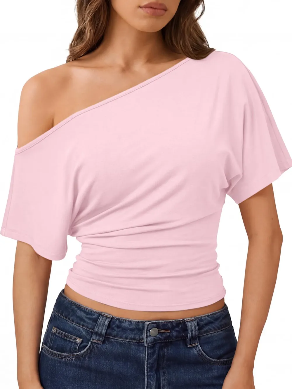 Women's Off The Shoulder T-Shirt In Pink