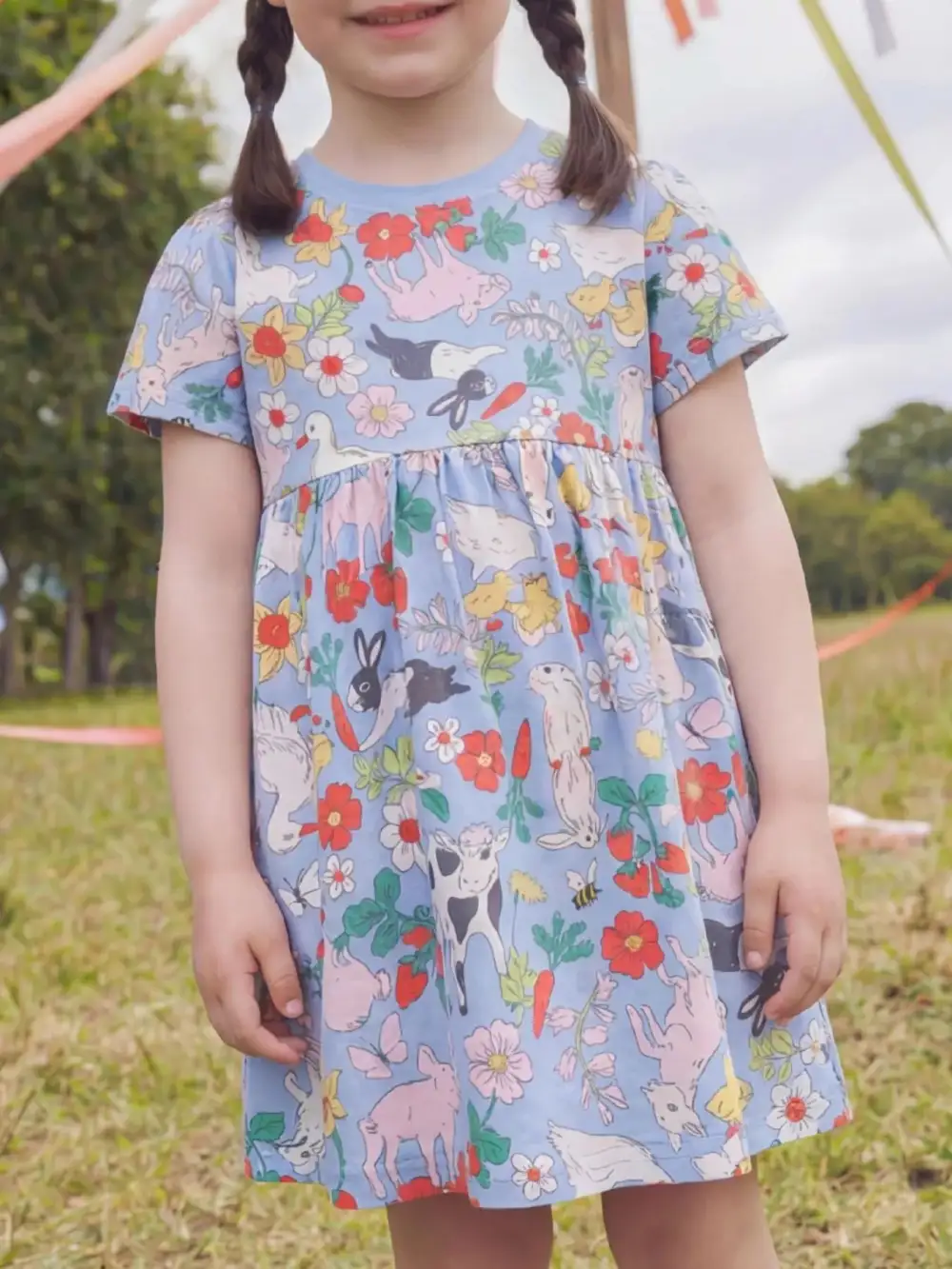 Girls Farm Animal Print Dress