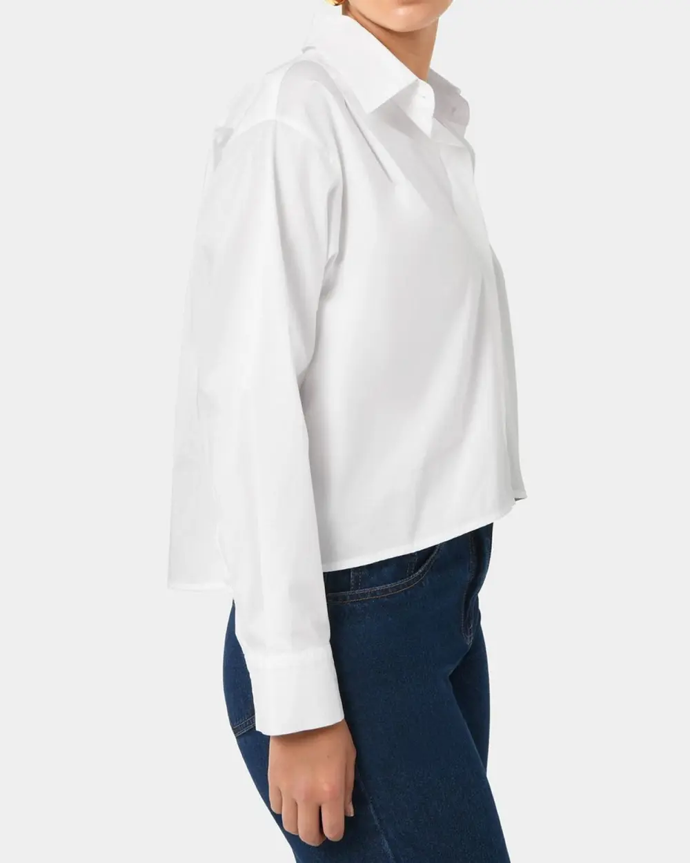 Cotton Blend Pleated Crop Shirt