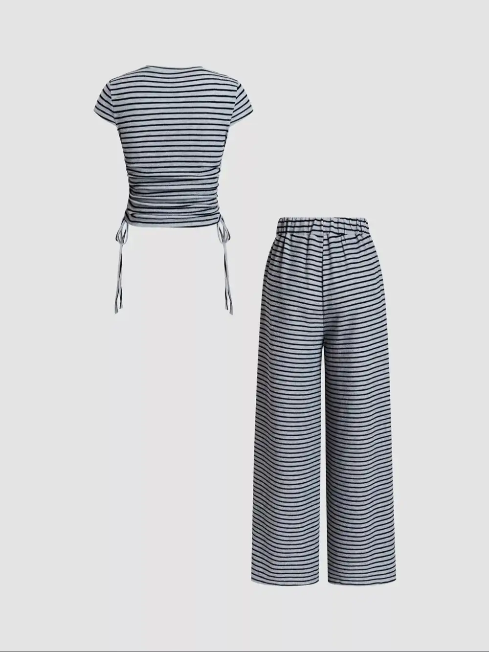 Striped Crop Top and Wide Leg Pants Set