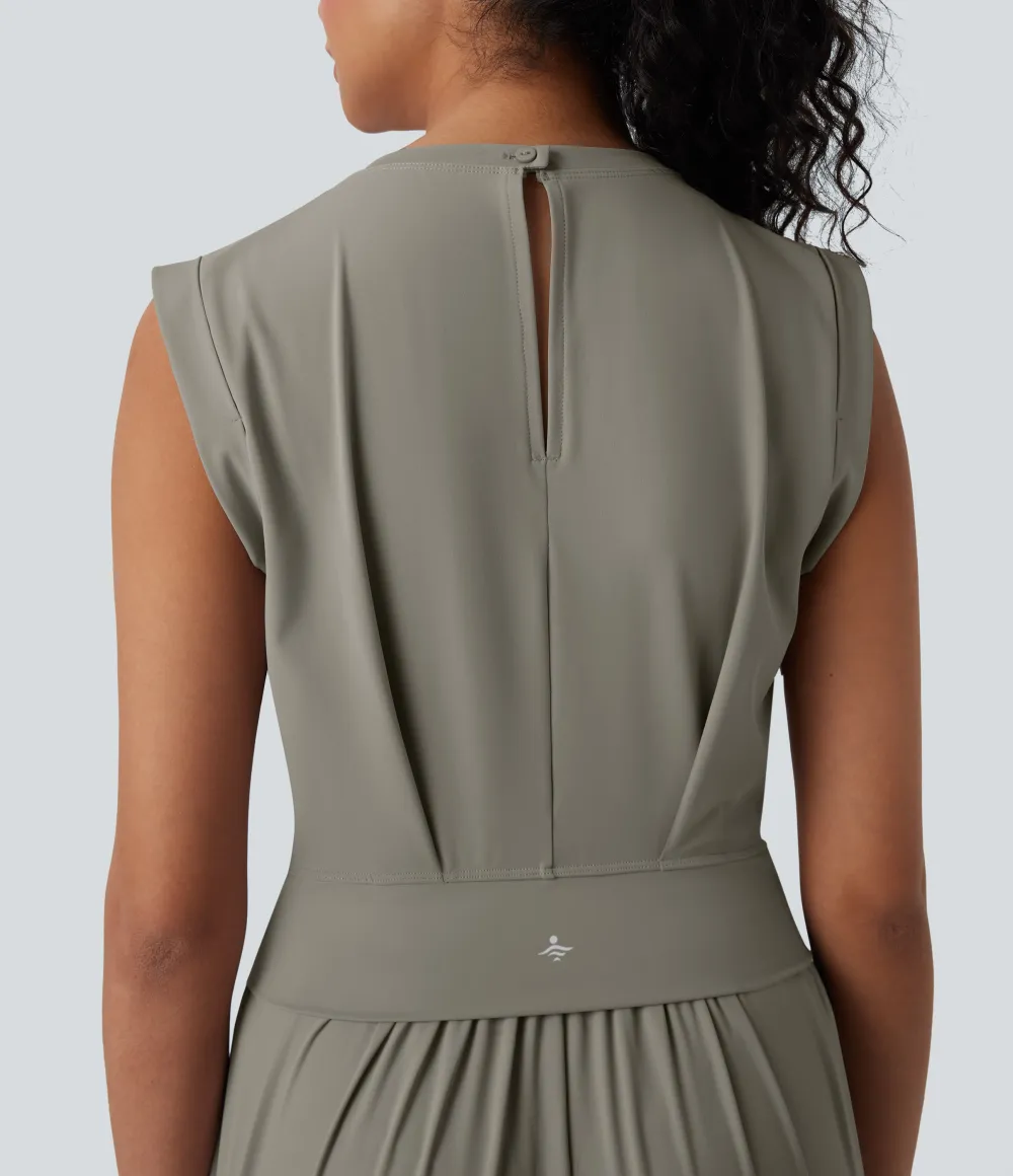 SoftlyZero QuickDry Round Neck Sleeveless Keyhole Pocket Yoga Jumpsuit-Easy Peezy Edition