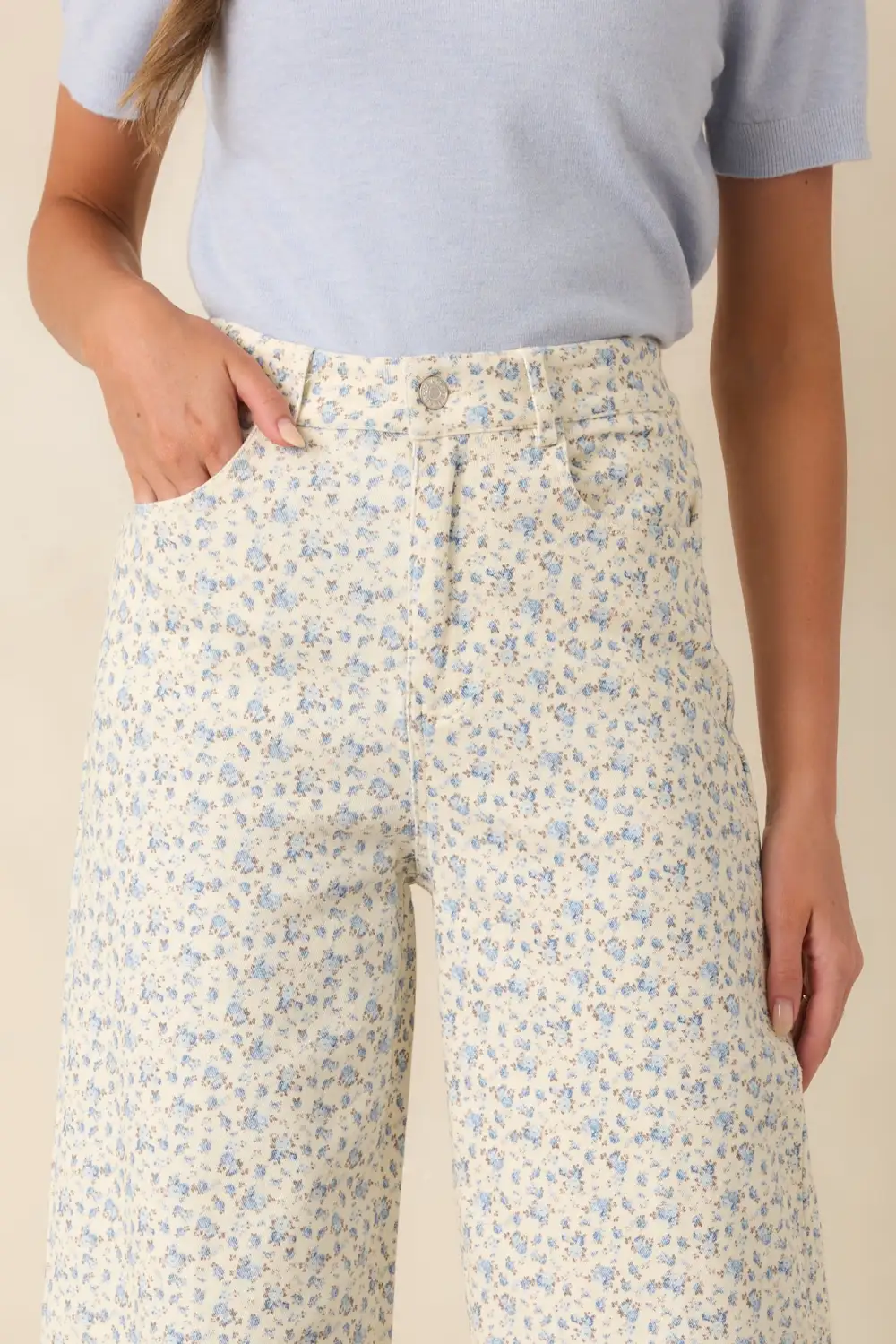 Light Floral Cotton Wide Leg Jeans