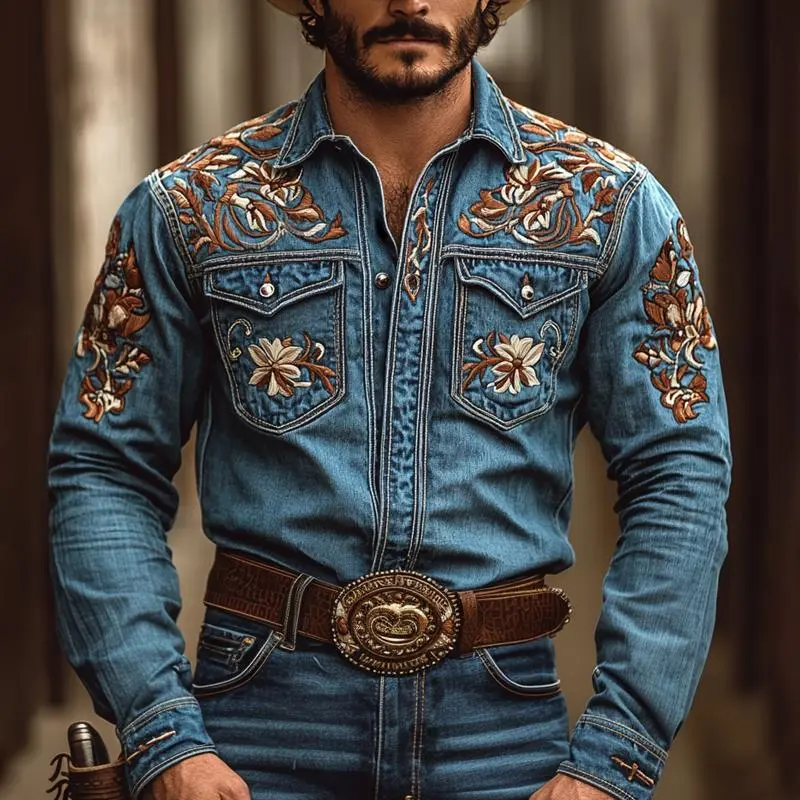 Embroidered Denim Utility Shirt