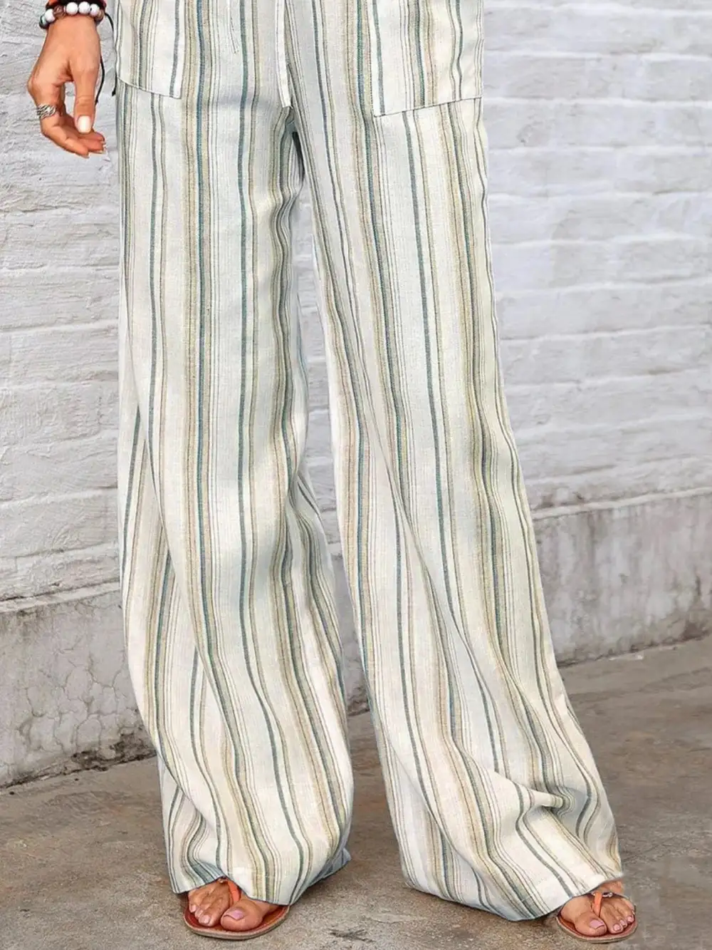 Wide Leg Striped Pocketed Pants