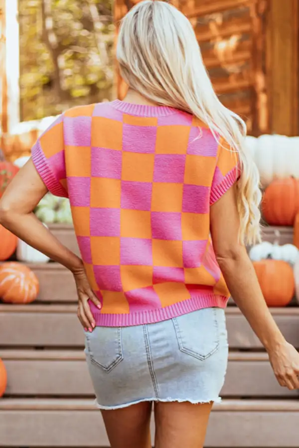 Crew-Neck Ribbed Knit Colorblock Tank Top
