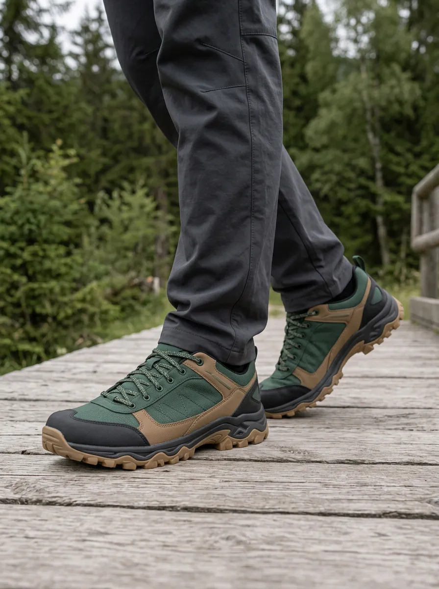 Men's Hiking Lover Green Brown Pattern Printed Shoes