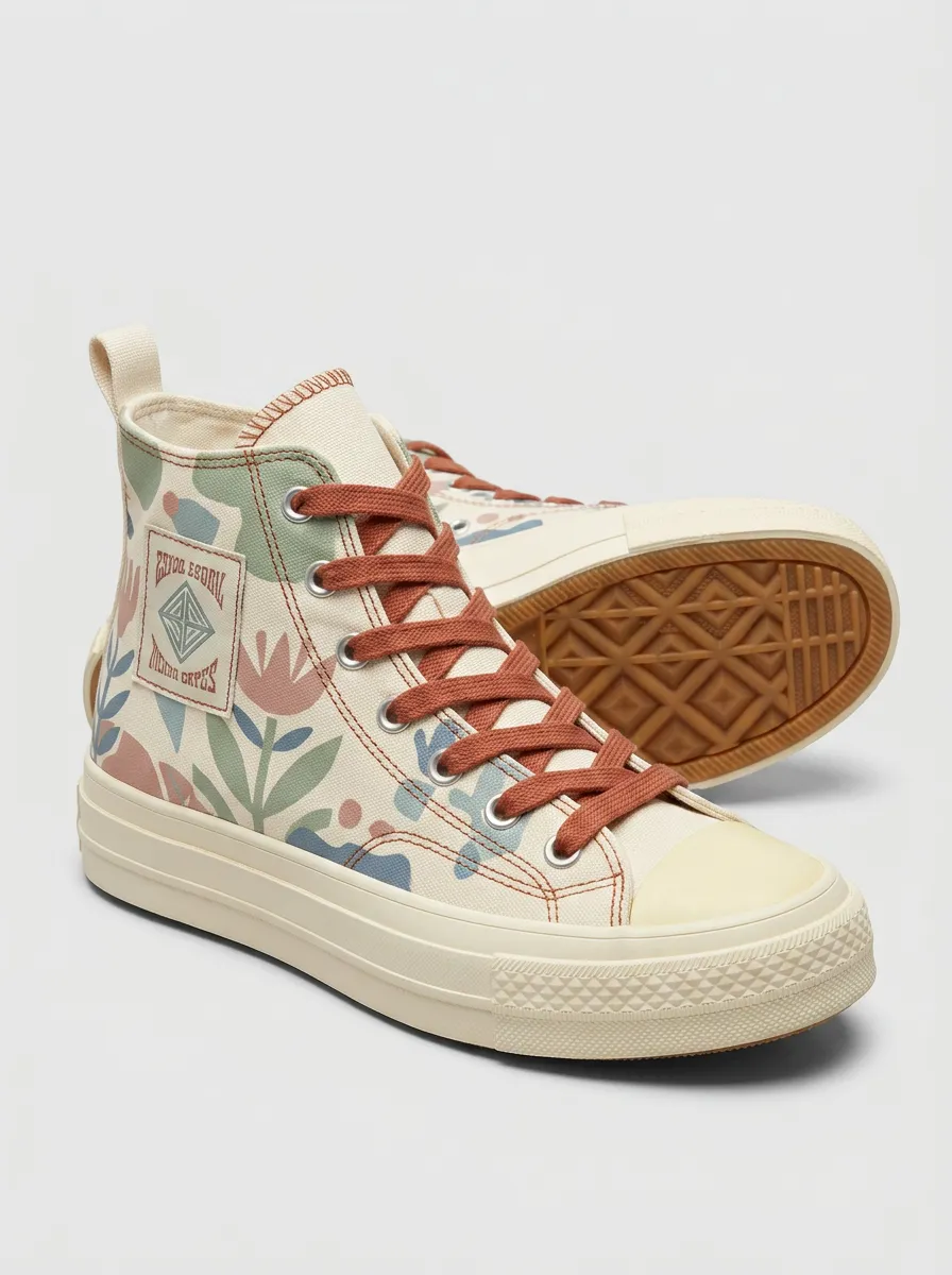Women's Boho Floral Abstract Printed High Top Canvas Shoes