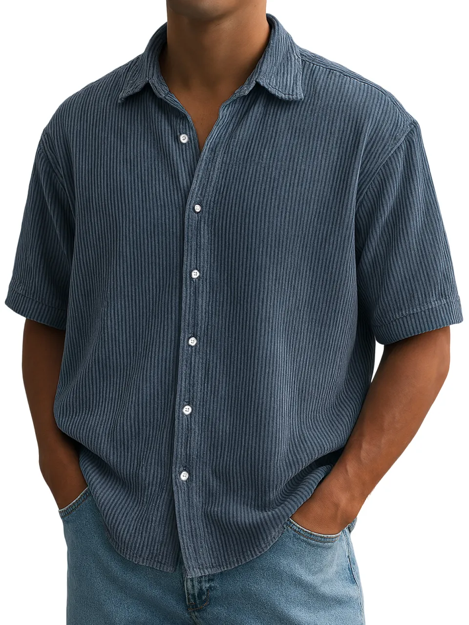 Corduroy Short Sleeve Striped Shirt