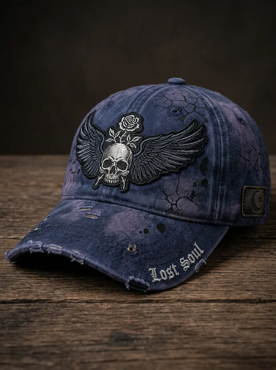 Mystic Skull Rose Wing Finish Unisex Gothic Baseball Cap