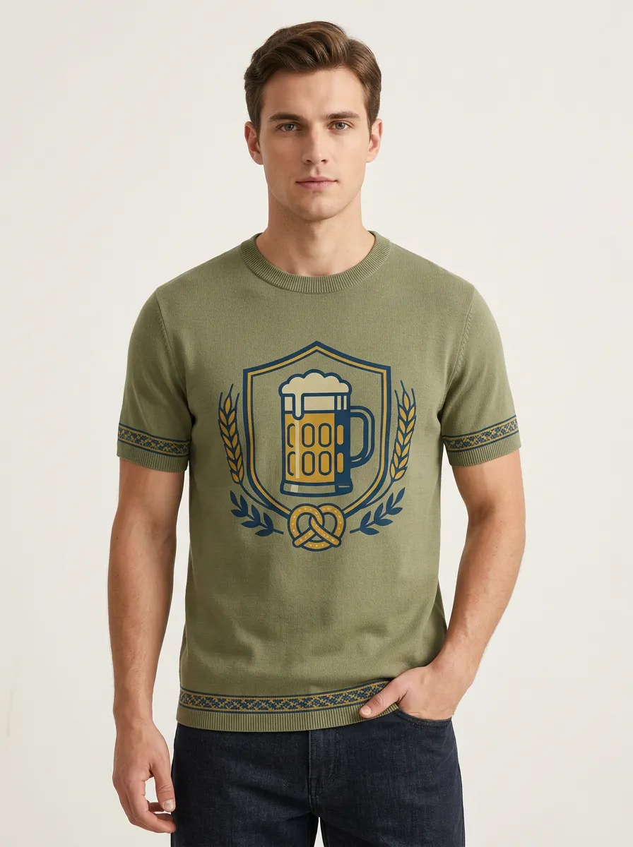 Men's Oktoberfest Beer Pretzel Shield Printed Knit T-shirt