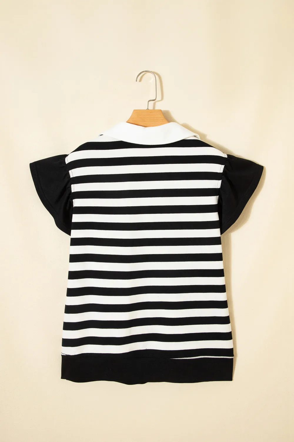 Black Stripe Collar V Neck Blouse