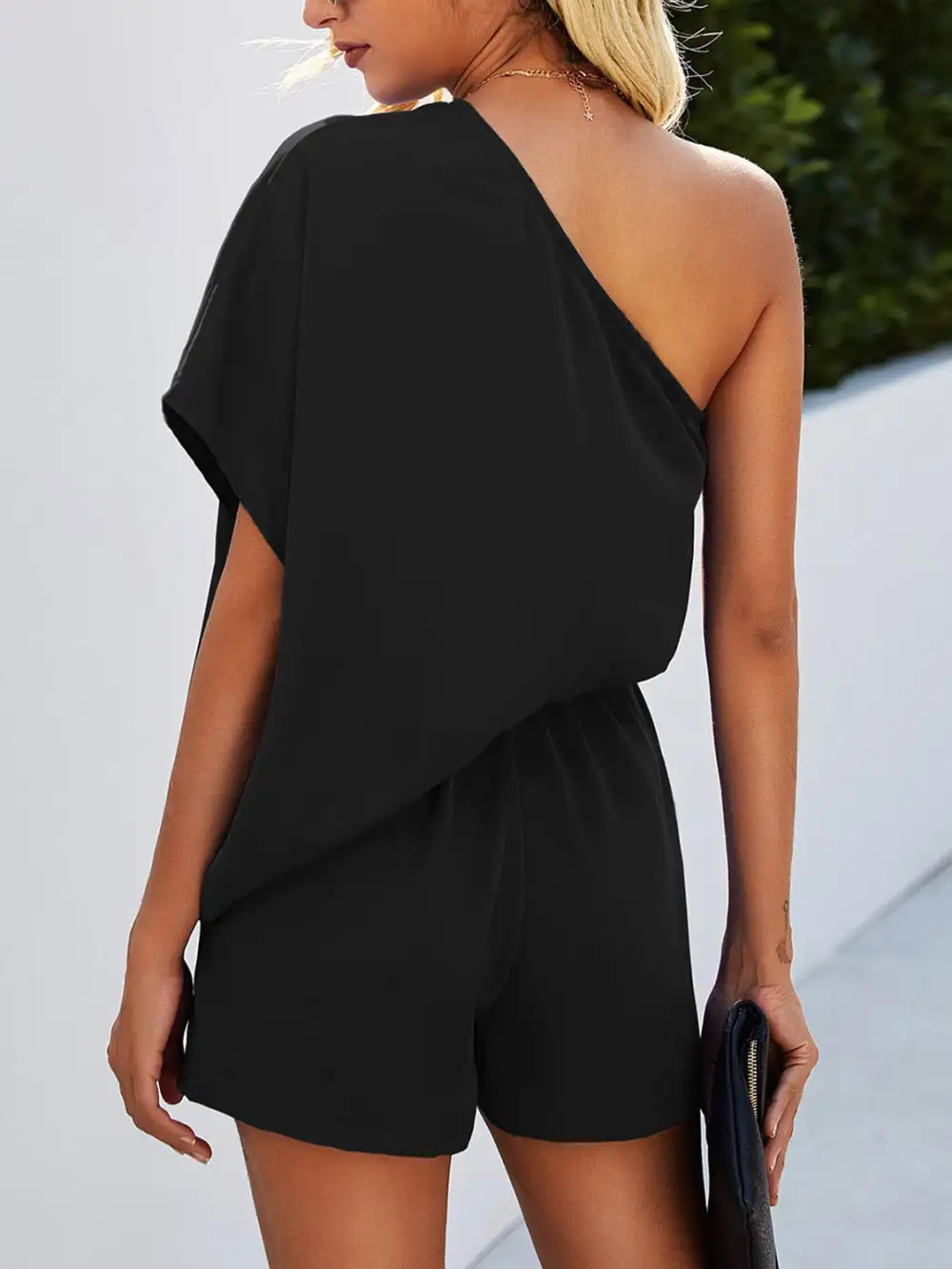 Asymmetric Batwing Sleeve Romper
