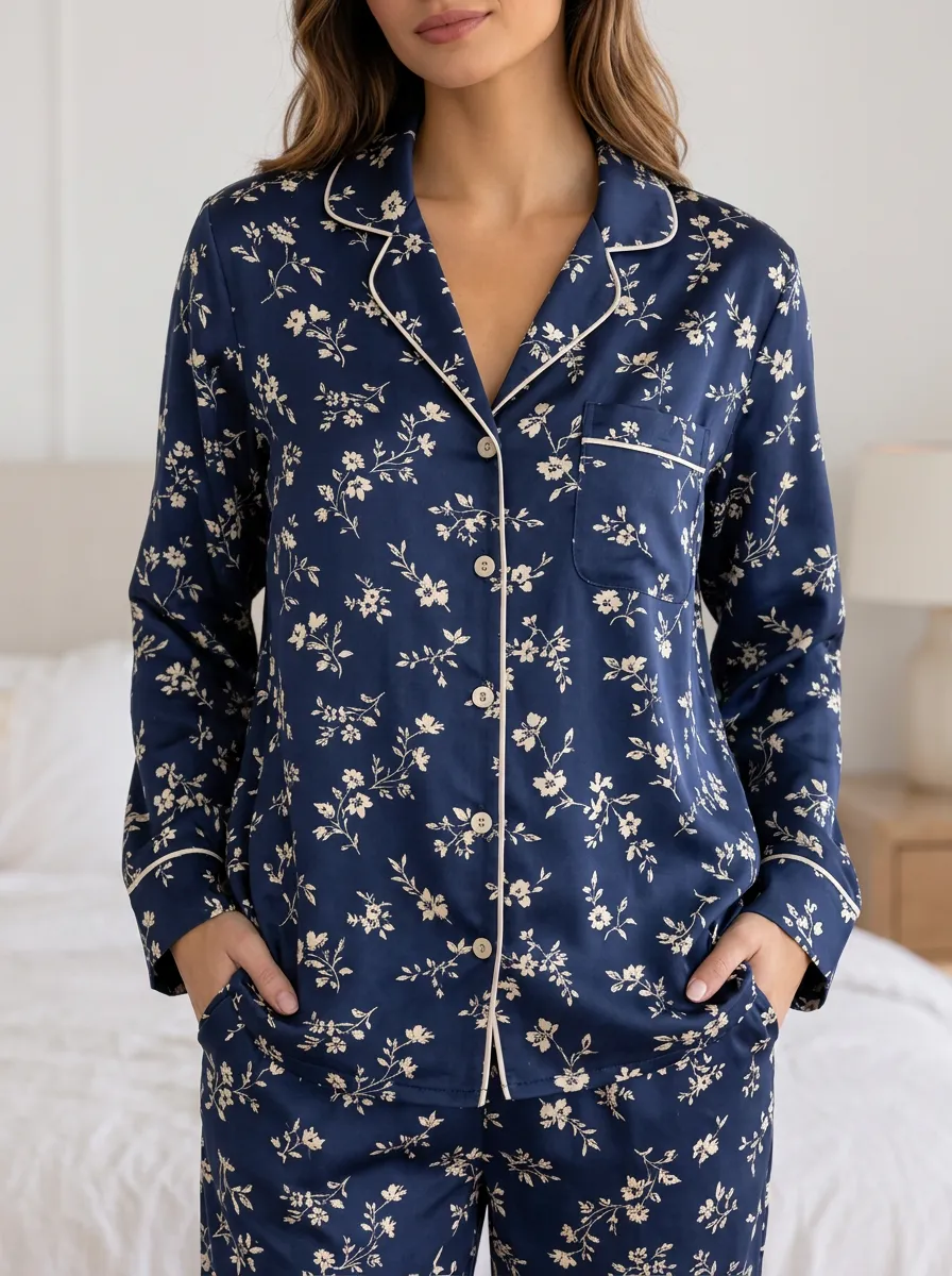 Floral Satin Pajama Shirt