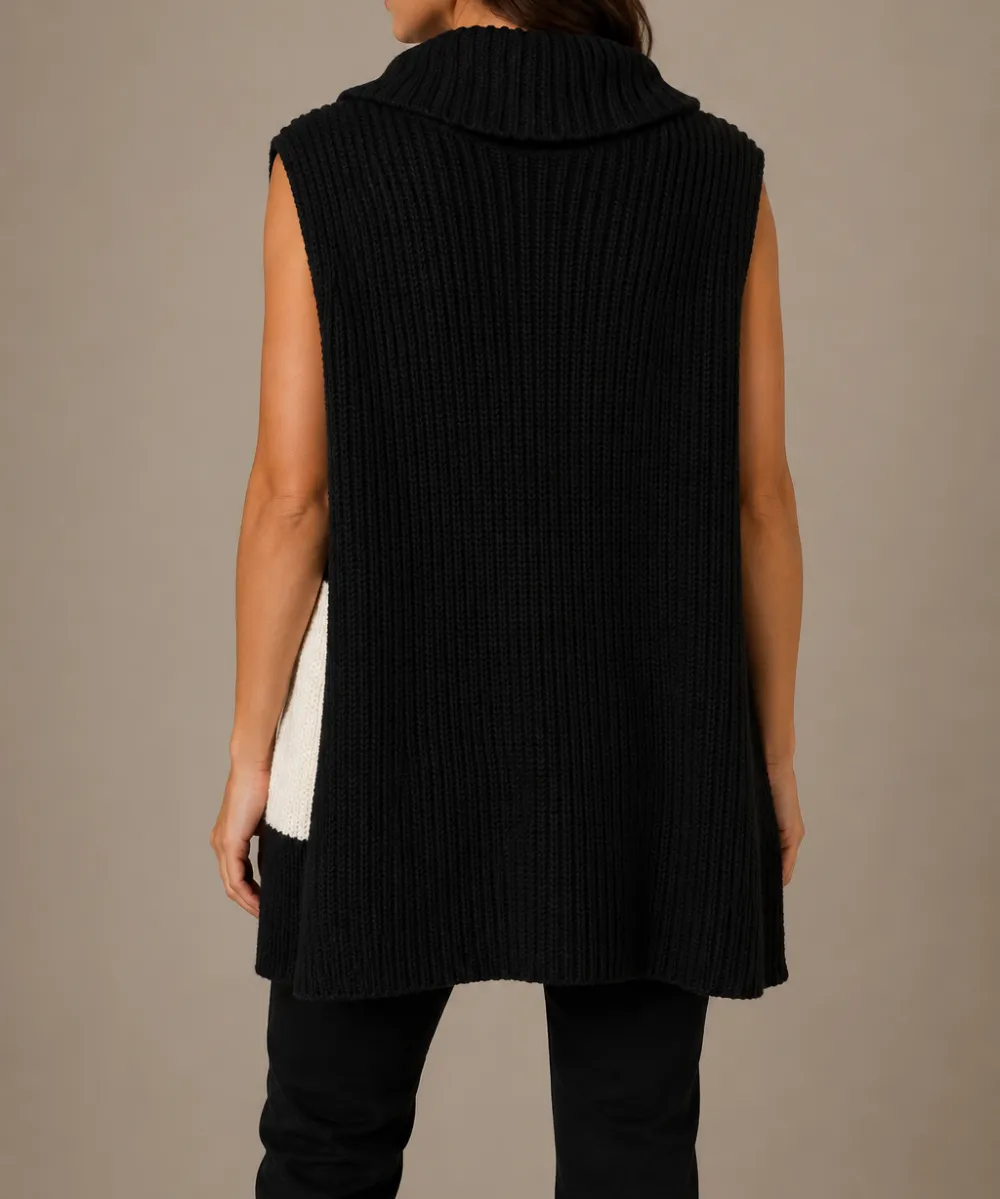 Colorblock Roll Neck Knit Vest
