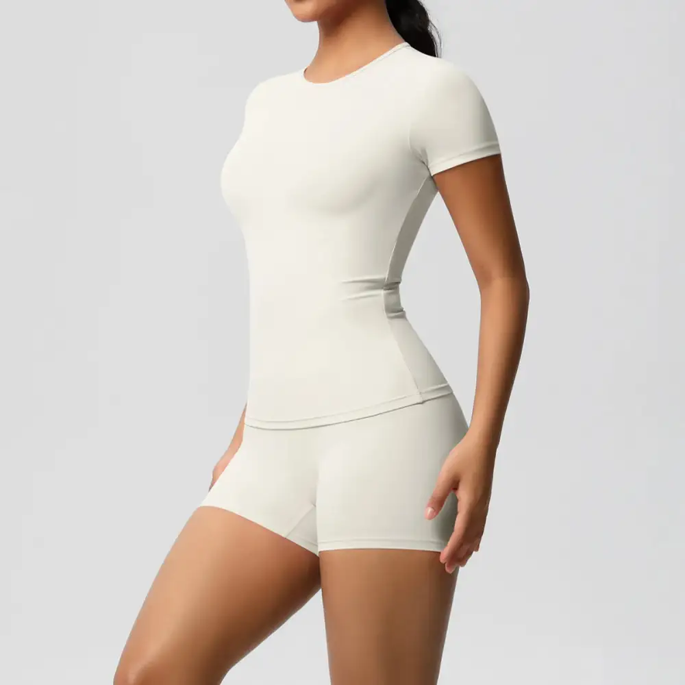 Gym Leggings Set Short Sleeve Breathable Stretchy Yoga Fitness