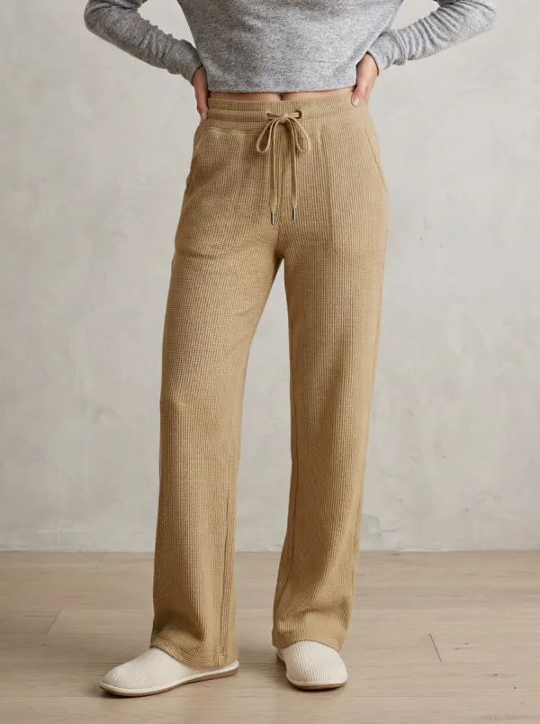 Women's Casual Lounge Waffle Knit Drawstring Wide Leg Pants