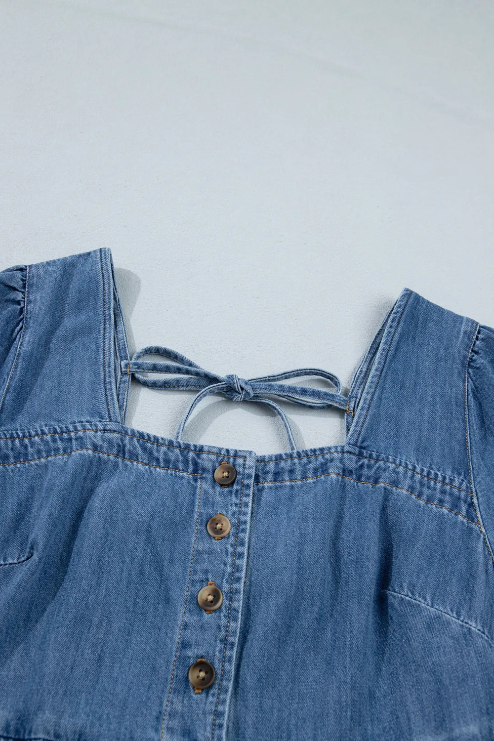 Deep Blue Square Neck Denim Dress