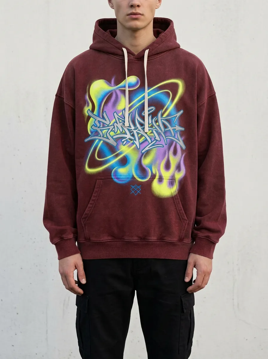 Unisex Graffiti Planet Flame Graphic Hoodie