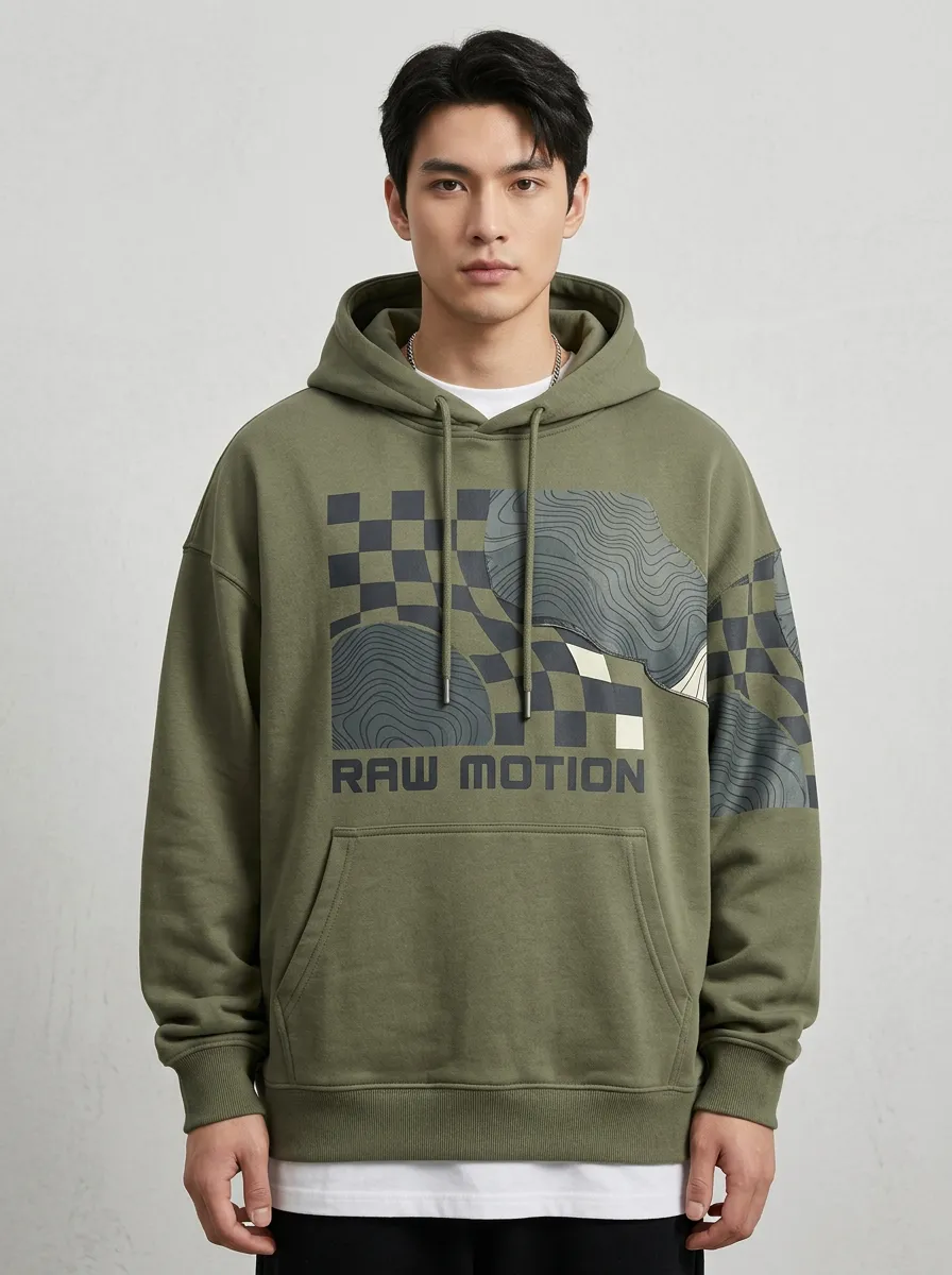 Urban Topographic Checkered Men's Graphic Hoodie