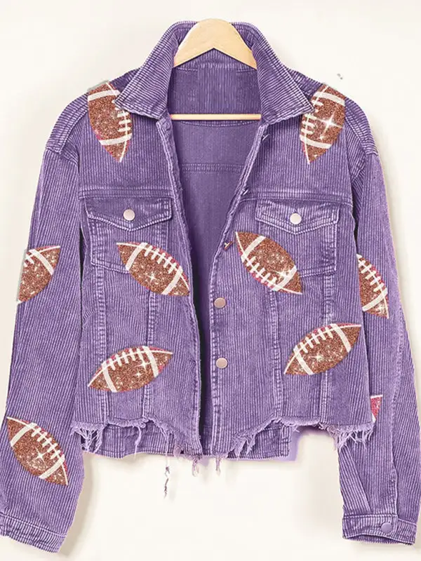 Corduroy Sequined Pocketed Jacket