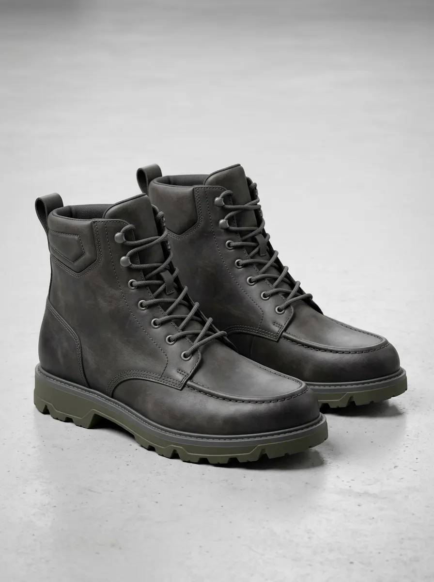 Unisex Matte Leather Lace-Up Work Boots
