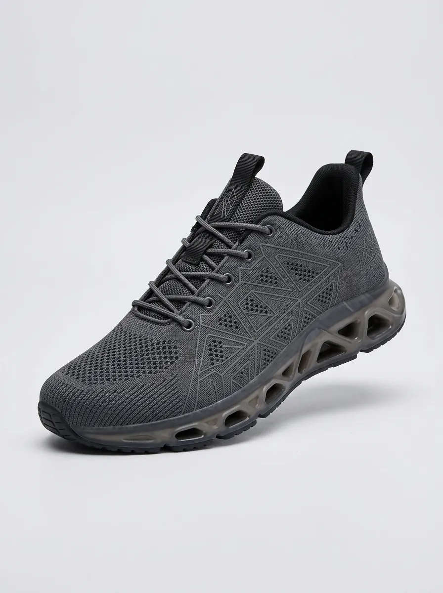 Men's Dark Grey Geometric Pattern Athletic Sneakers