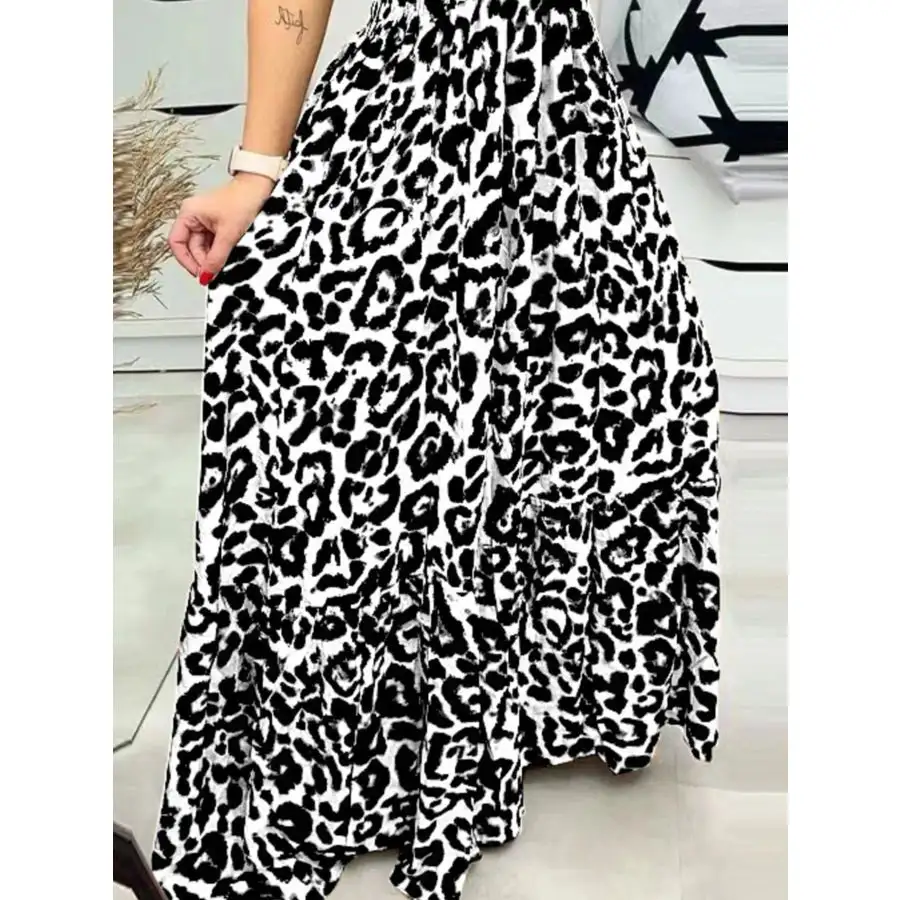 Full Size Leopard Print Spaghetti Strap Maxi Dress Plus Size