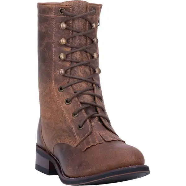 Women's Distressed Leather Snip Toe Roper Lace-Up Boots