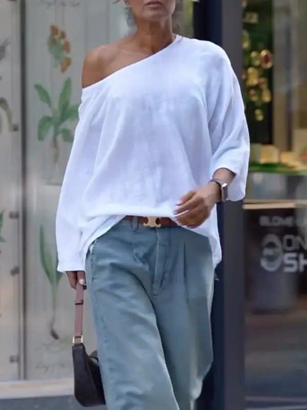 Long Sleeve Relaxed One Shoulder T-Shirt