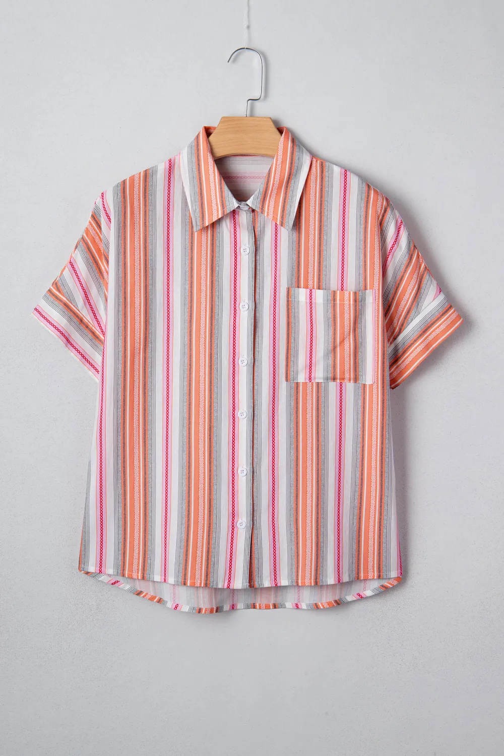 Pink Stripe Button Up Short Sleeve Shirt