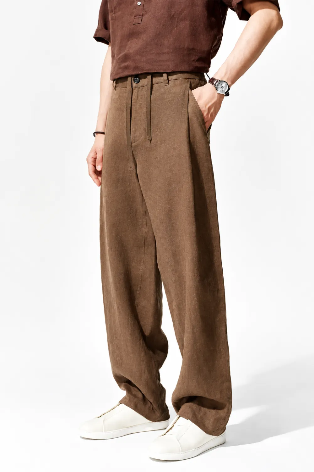 Men's Heavyweight Pure Linen Straight-Leg Casual Trousers – 