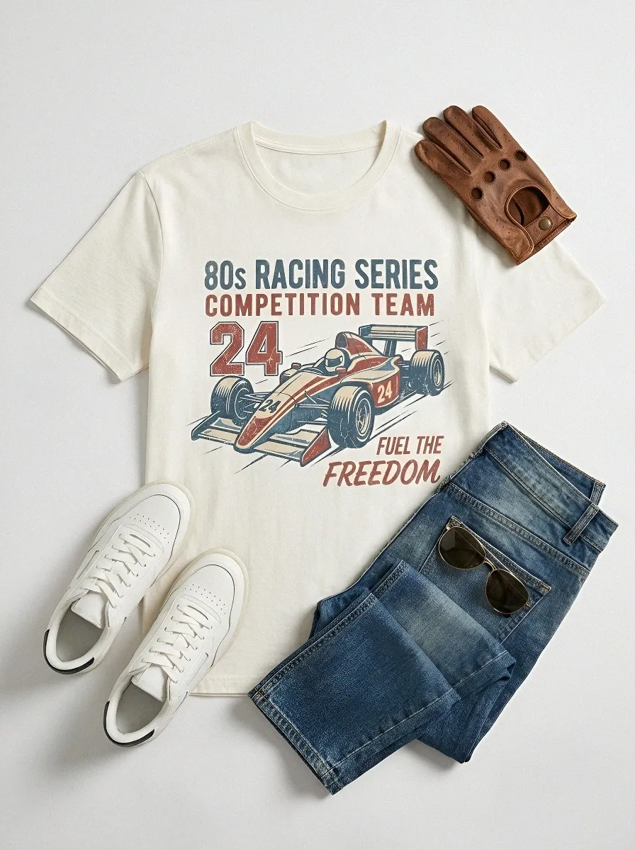 Men's 80s Racing Series Formula Car Printed T-shirt