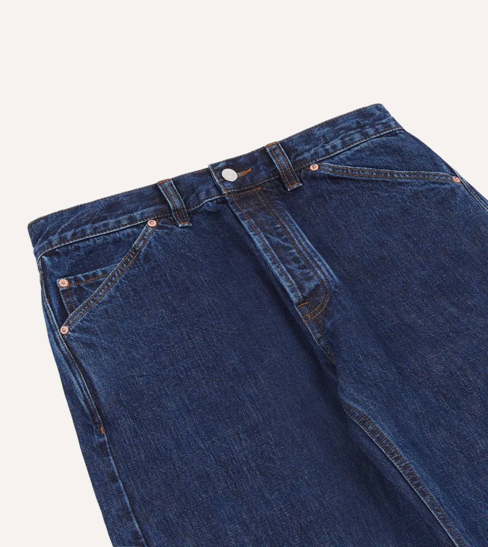 Dark Blue Straight Leg Denim Pants