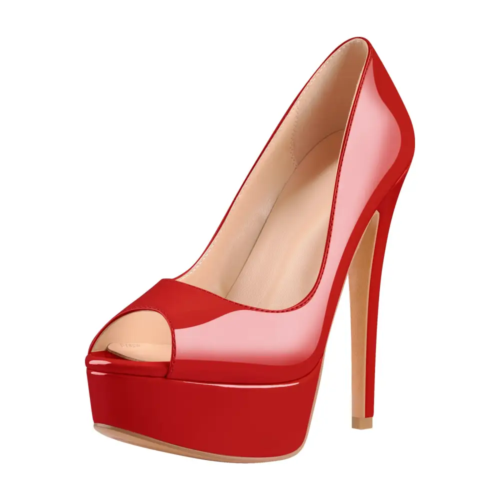Polished Peep Toe Low Platform Stiletto Pumps