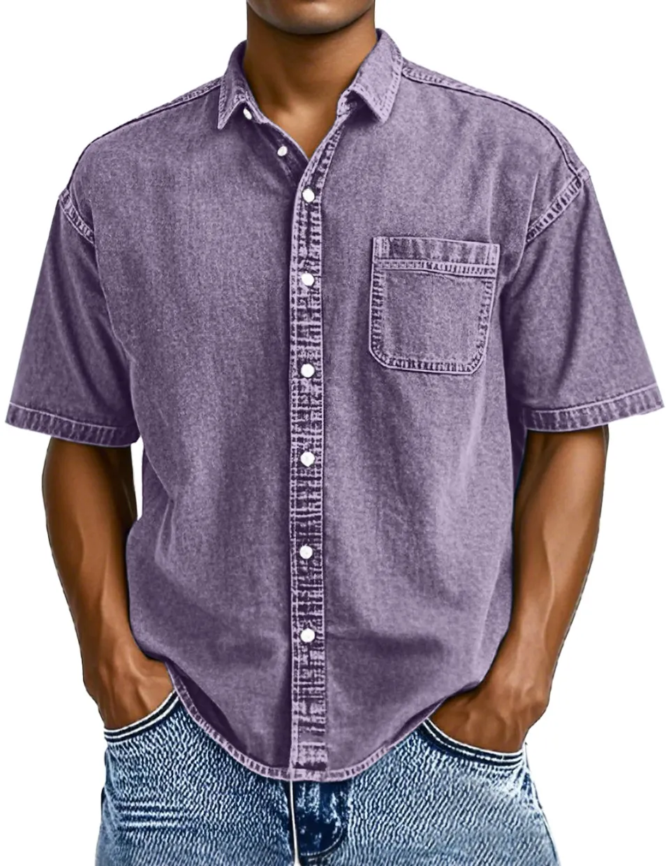 Short Sleeve Open Collar Button Front Shirt