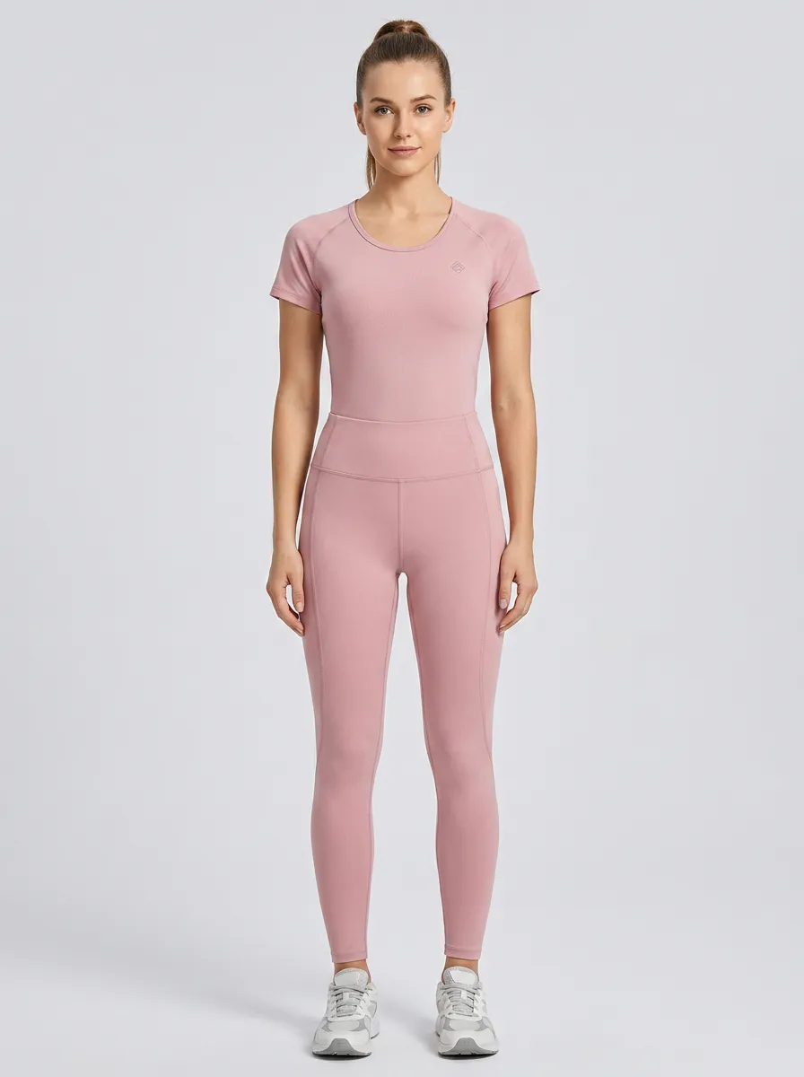 Women's Fitness Yoga Solid Pink Seamless Printed Sportswear Set