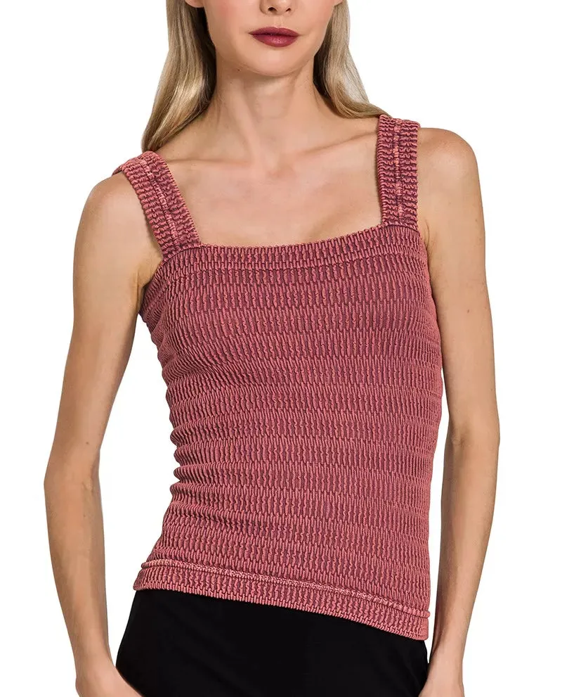 Tailored Seamless Ribbed Stone-Washed  Tank Top