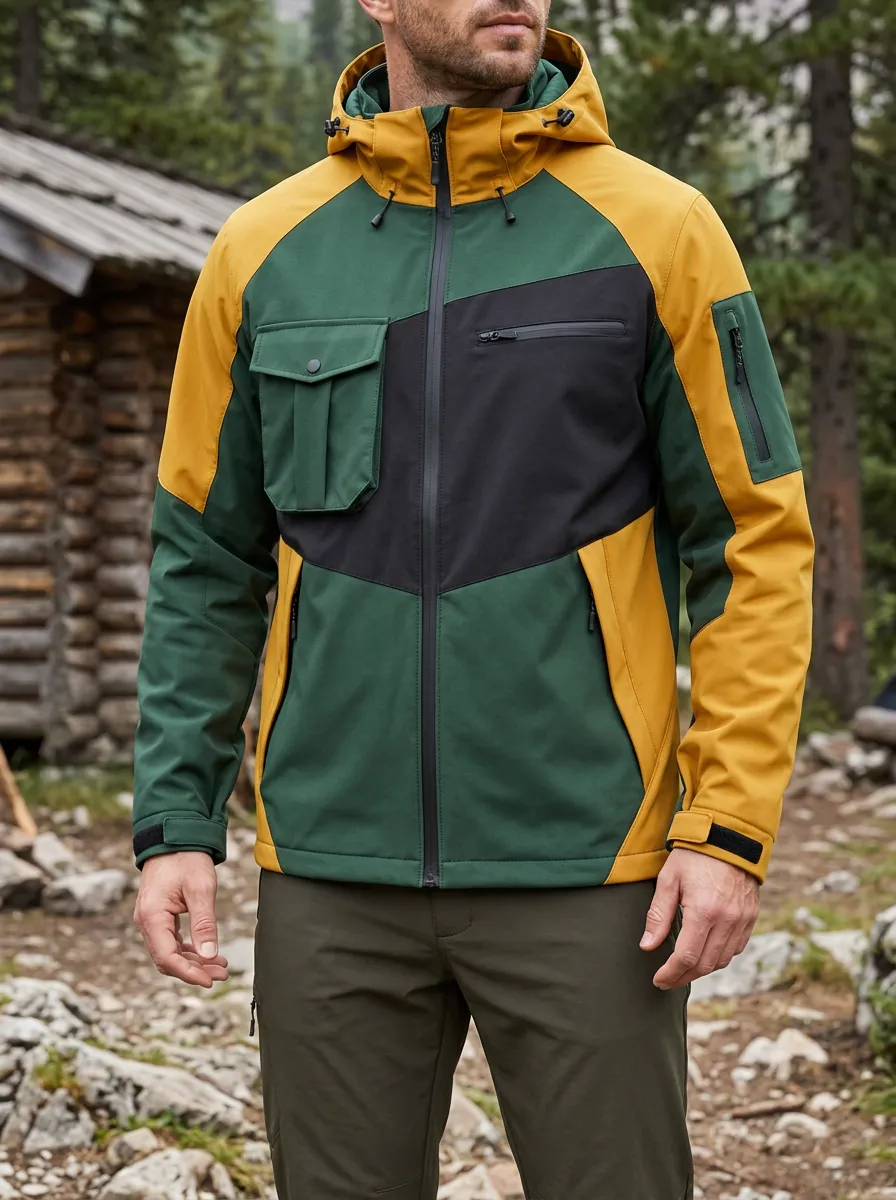 Men's Hiking Outdoor Colorblock Hooded Jacket