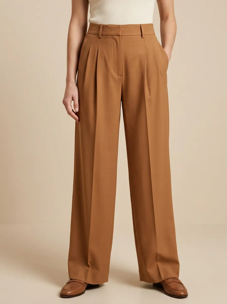 Plaid High Rise Wide Leg Trousers
