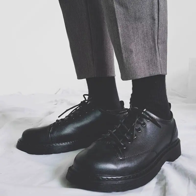 Round Toe Platform Leather Everyday Shoes
