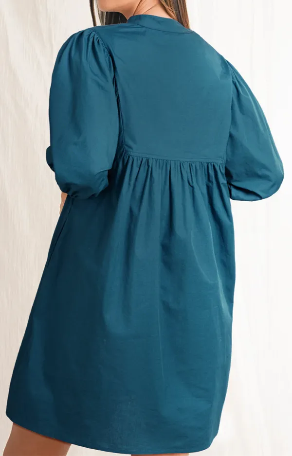 V-Neck Puff Sleeve Mini Dress
