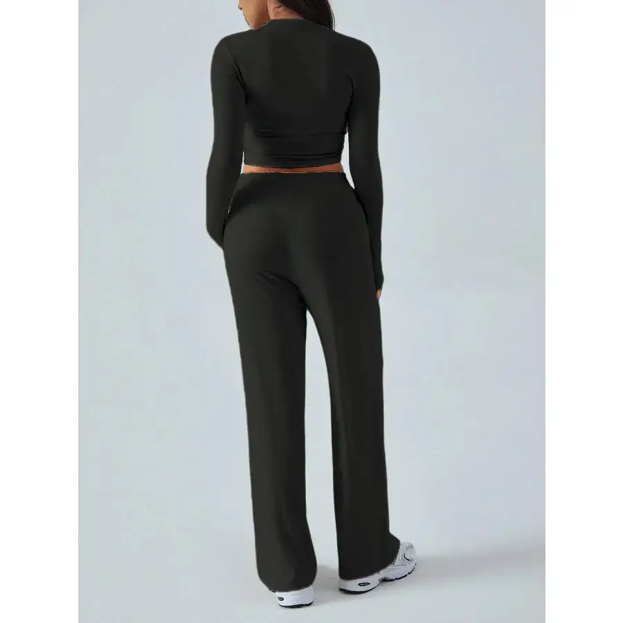 Easy Round Neck Long Sleeve Top and Pants Set