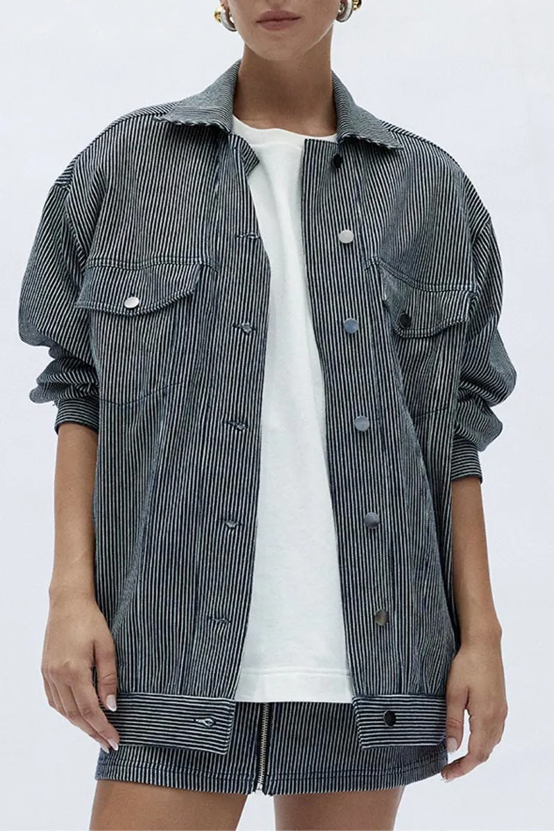 Navy Classic Loose Daily Pocket Jacket