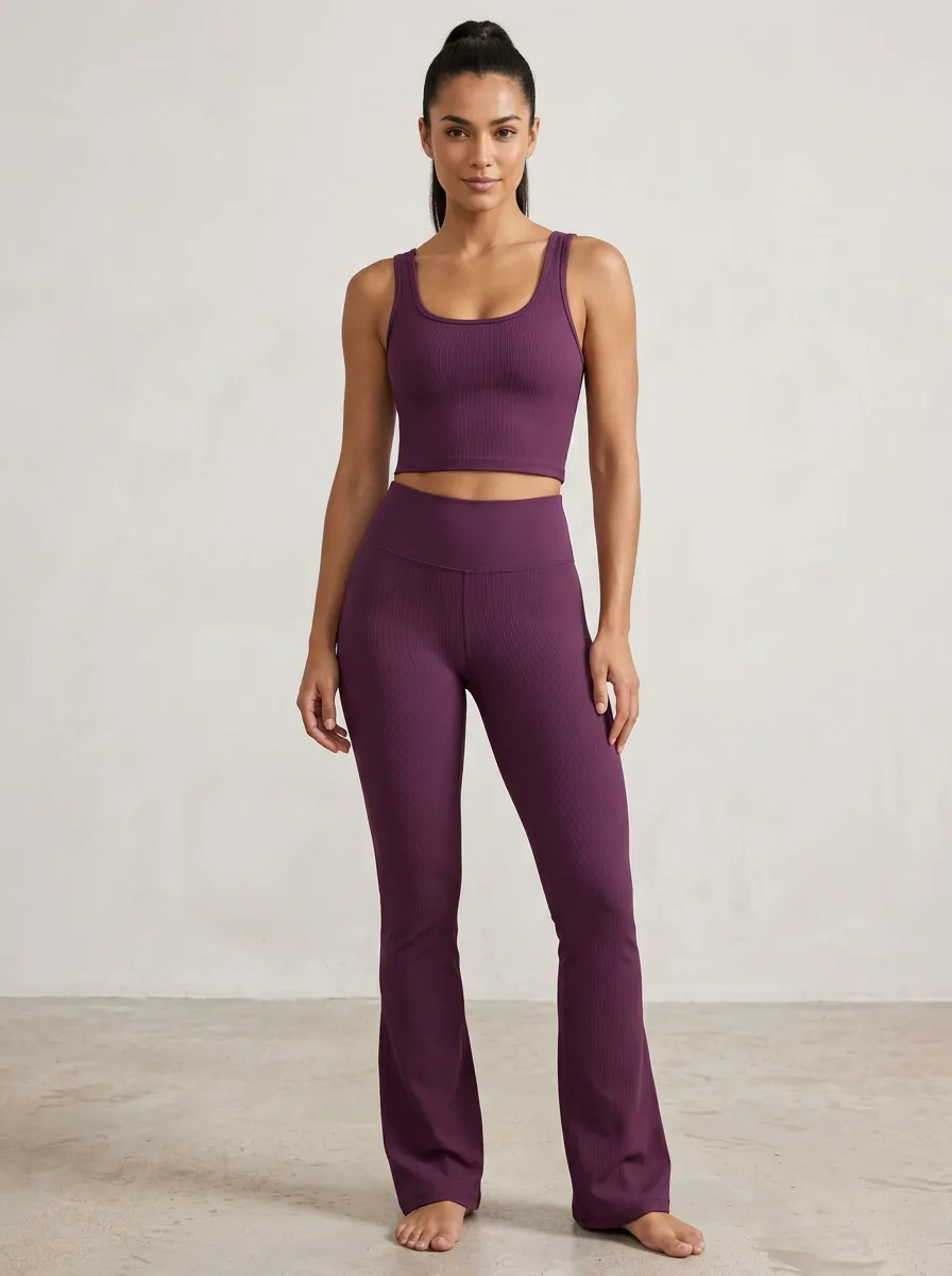 Yoga-Inspired Zip-Up Women's Tank Top Flare Pants Active Set