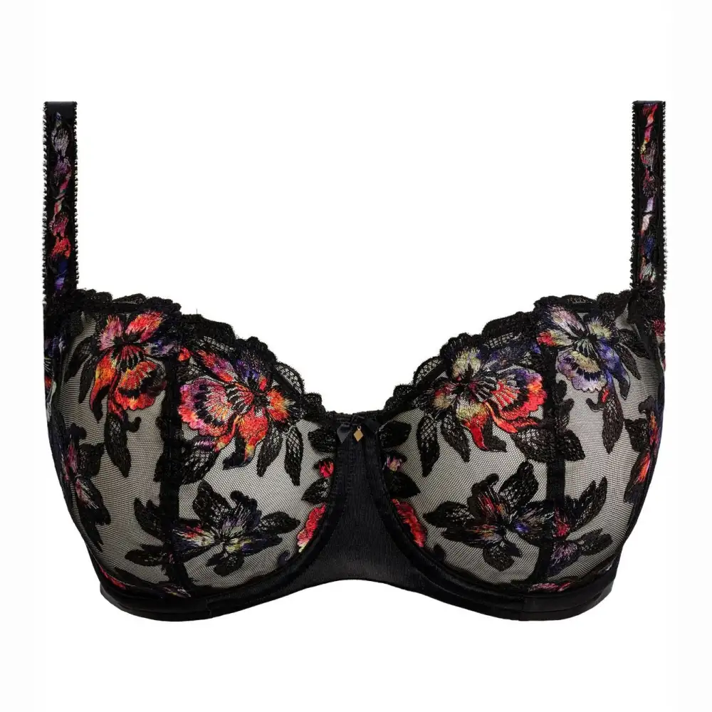 Women's Balconette Adjustable Straps Floral Lace Embroidery Floral Detail Rounded Shape Vertical Seams Lift Bra