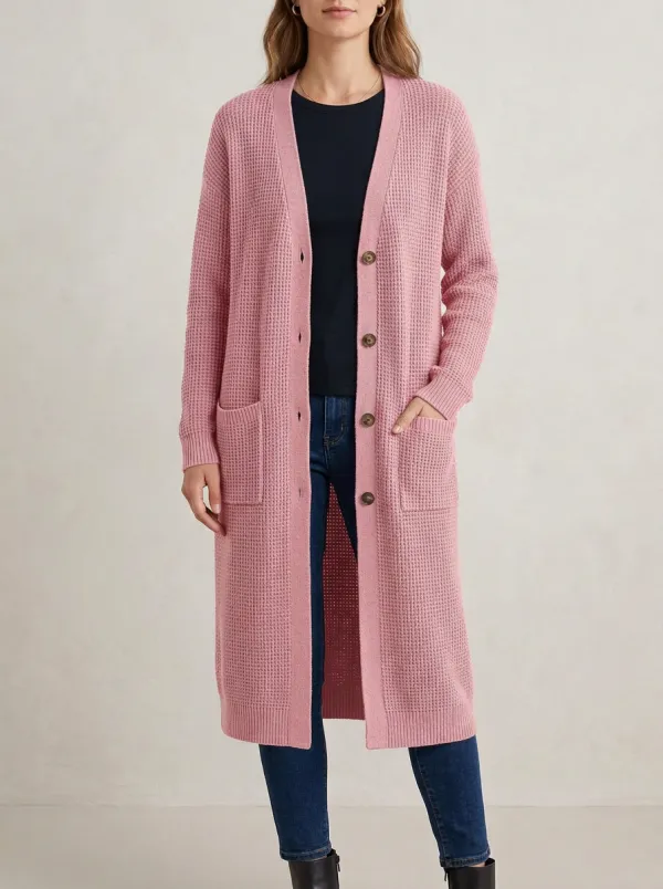 Women's Classic Waffle Textured Button Detail Knit Cardigan